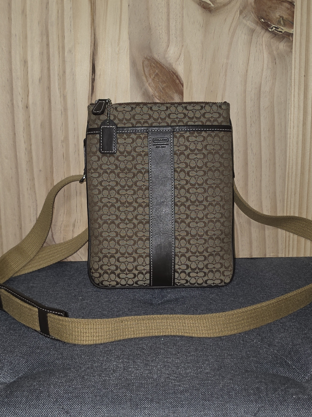 Coach Brown Signature Crossbody with Dark Brown Stripe
